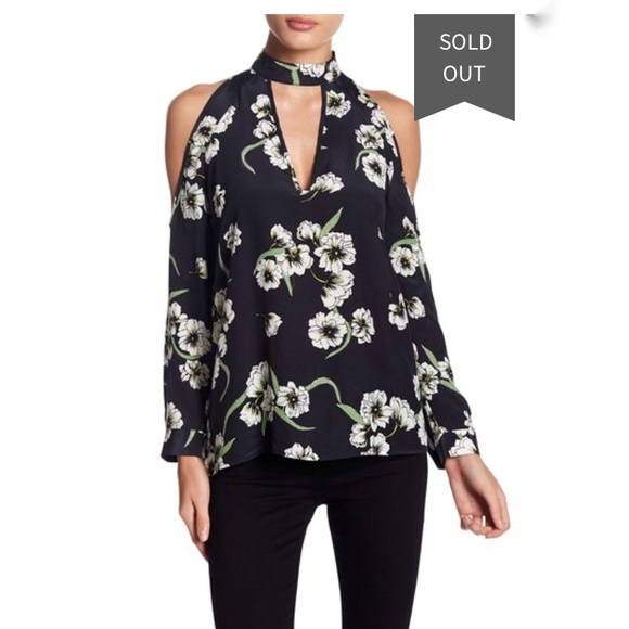 Yumi Kim Floral Print Cold Shoulder Silk Top Size XS - Picture 2 of 8